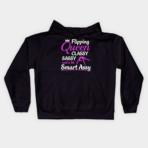 Gymnastics Flipping Queen Funny Gymnast Cheerleading Kids Hoodie by Dr_Squirrel